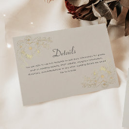 Tarjeta de detalles de Boda floral de marfil y oro