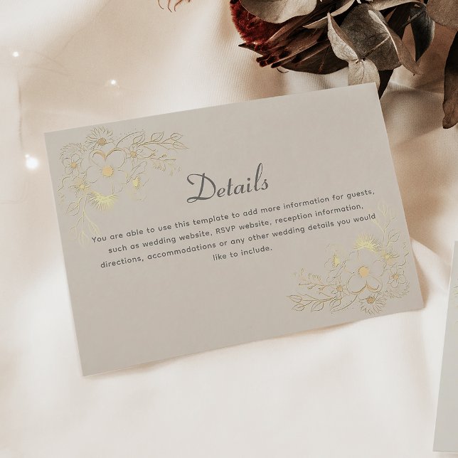 Tarjeta de detalles de Boda floral de marfil y oro (Subido por el creador)