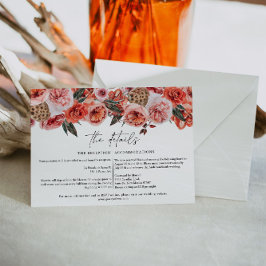 Tarjeta de detalles de boda floral de otoño bohemi