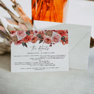 Tarjeta de detalles de boda floral de otoño bohemi
