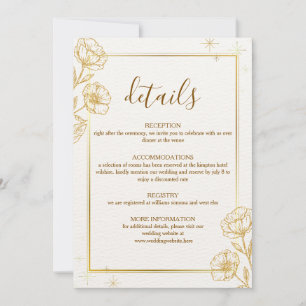 Tarjeta de Detalles de Boda Floral Dorada Elegante