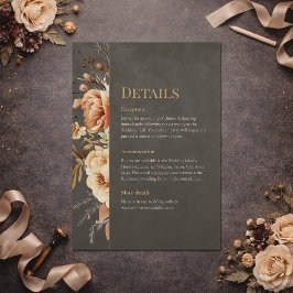 Tarjeta de detalles de boda floral elegante taupe