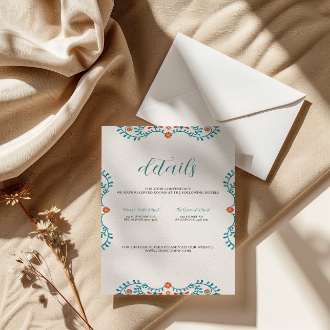 Tarjeta de detalles de Boda floral Fiesta mexicana (Mexican Fiesta Floral Wedding Details Card)