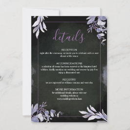 Tarjeta de detalles de boda floral gótica lavanda