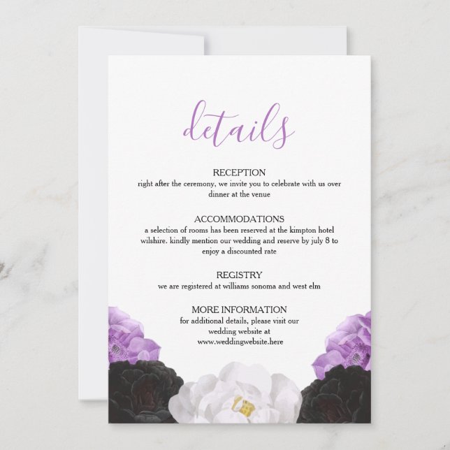 Tarjeta de Detalles de Boda Floral Lavanda (Anverso)