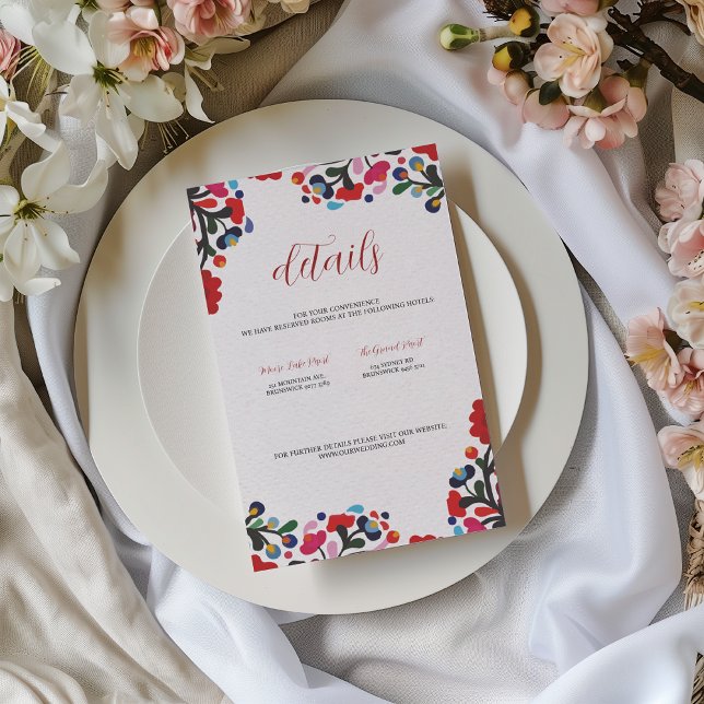 Tarjeta de detalles de Boda floral mexicana (Mexican Floral Colorful Wedding Details Card)