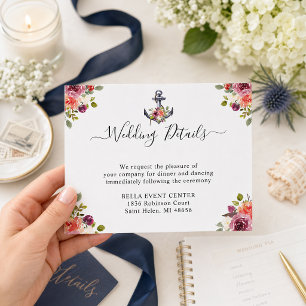 Tarjeta de Detalles de Boda Floral Náutica Económi