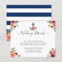 Tarjeta de Detalles de Boda Floral Náutica Económi