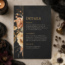 Tarjeta de detalles de boda floral negra de bruja 