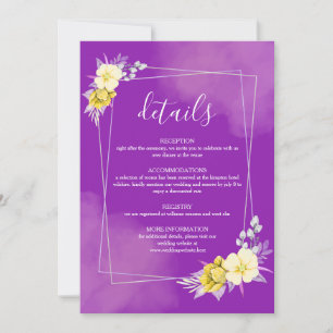 Tarjeta de detalles de boda floral púrpura