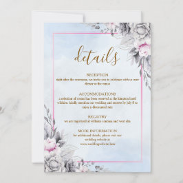 Tarjeta de detalles de boda floral rosado