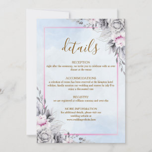 Tarjeta de detalles de boda floral rosado