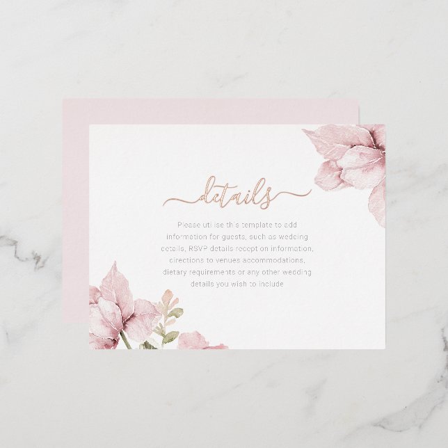 Tarjeta de Detalles de Boda Floral Rubor (Anverso/Reverso)