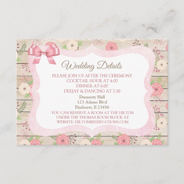 Tarjeta de detalles de Boda floral Rusa de Madera  (Anverso)