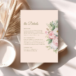 Tarjeta de detalles de Boda floral Soft Peach y Ru