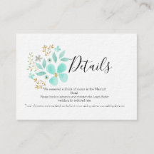 Tarjeta de Detalles de Boda Floral Teal y Dorado