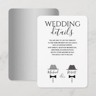 Tarjeta de Detalles de Boda Gay Moderna en Blanco