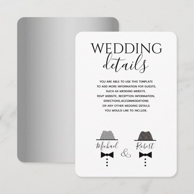 Tarjeta de detalles de Boda gay negro y blanco mod (Anverso / Reverso)