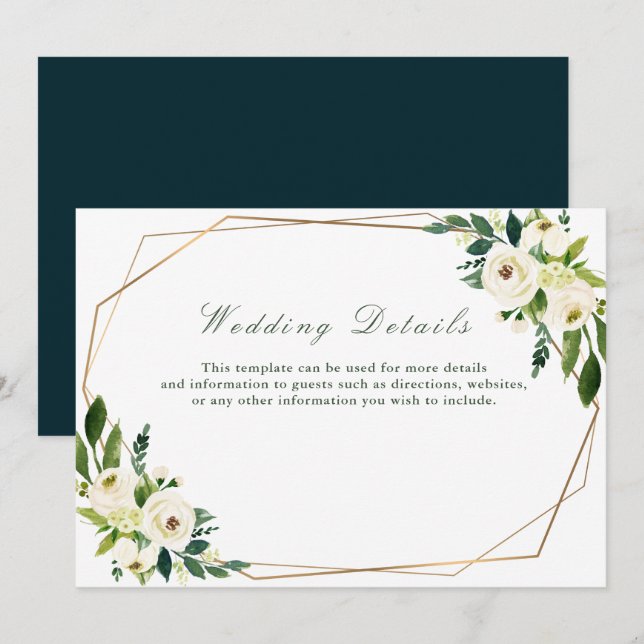 tarjeta de detalles de boda geométrica floral (Anverso / Reverso)