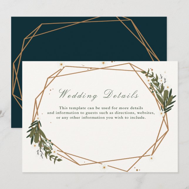 tarjeta de detalles de boda geométrica floral (Anverso / Reverso)