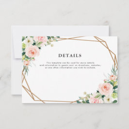 tarjeta de detalles de boda geométrico floral rosa