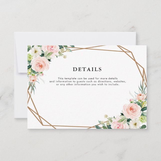 tarjeta de detalles de boda geométrico floral rosa (Anverso)