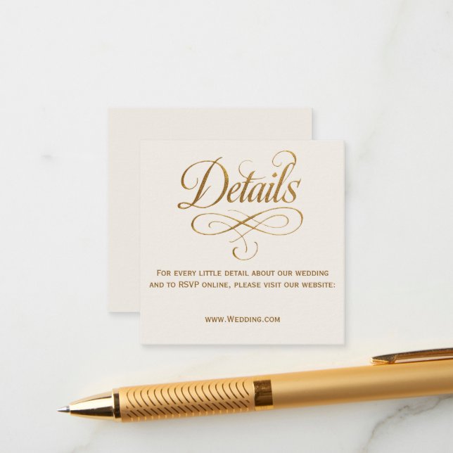 Tarjeta de detalles de boda Gold & Ivory QR (Anverso/Reverso In Situ)