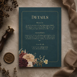 Tarjeta de detalles de boda gótica floral azul teñ