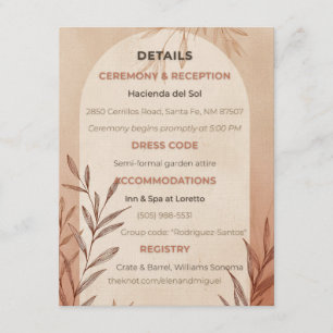 Tarjeta de detalles de boda inglesa con arco de te