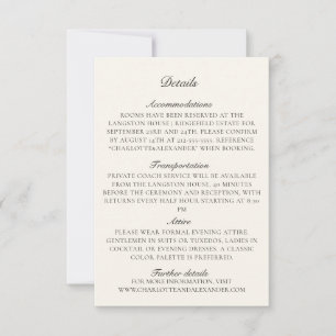 Tarjeta de Detalles de Boda Marfil Old Money