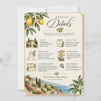 Tarjeta de Detalles de Boda Mediterránea de Limón