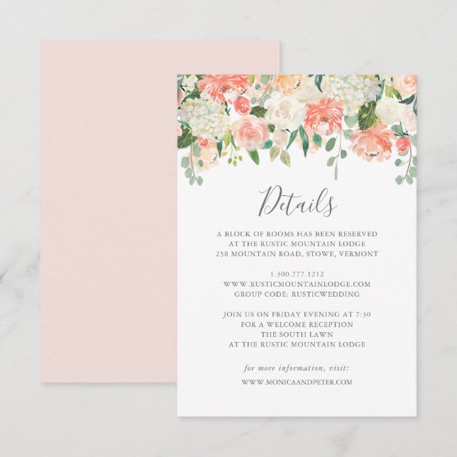 Tarjeta de Detalles de Boda Melocotón y Crema (Anverso / Reverso)