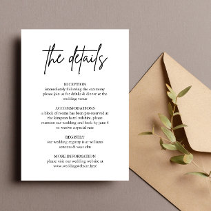 Tarjeta de Detalles de Boda Minimalista Adjunta