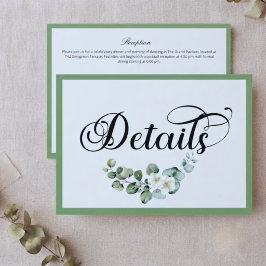 Tarjeta de detalles de boda minimalista de eucalip