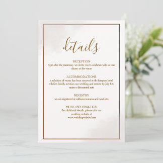 Tarjeta de detalles de boda minimalista dorada
