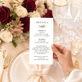 Tarjeta de Detalles de Boda Minimalista en Blanco 