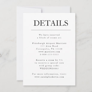 Tarjeta de detalles de boda minimalista moderna in