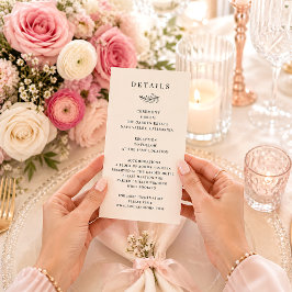Tarjeta de Detalles de Boda Minimalista Negro y Be
