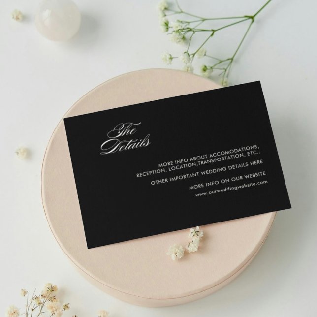 Tarjeta de detalles de boda minimalista retro negr (Subido por el creador)