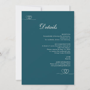 Tarjeta de detalles de boda moderna en azul profun