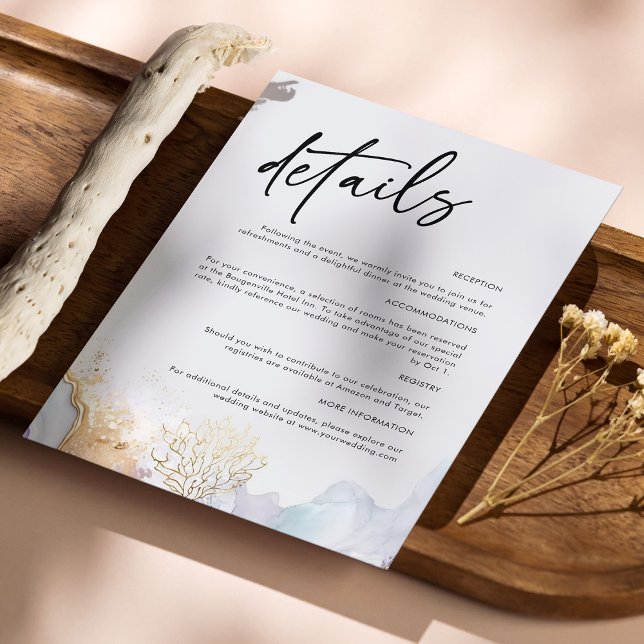 Tarjeta de Detalles de Boda Moderna y Elegante con (Zazzle Elegant Modern Wedding Details Card with Script)