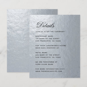 Tarjeta de detalles de boda negra con lámina plate