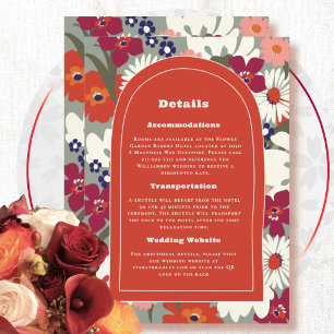 Tarjeta de detalles de boda otoñal naranja rojo de