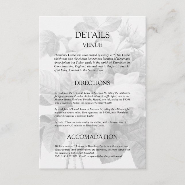 Tarjeta de detalles de Boda para Rosas Isabella Vi (Anverso)