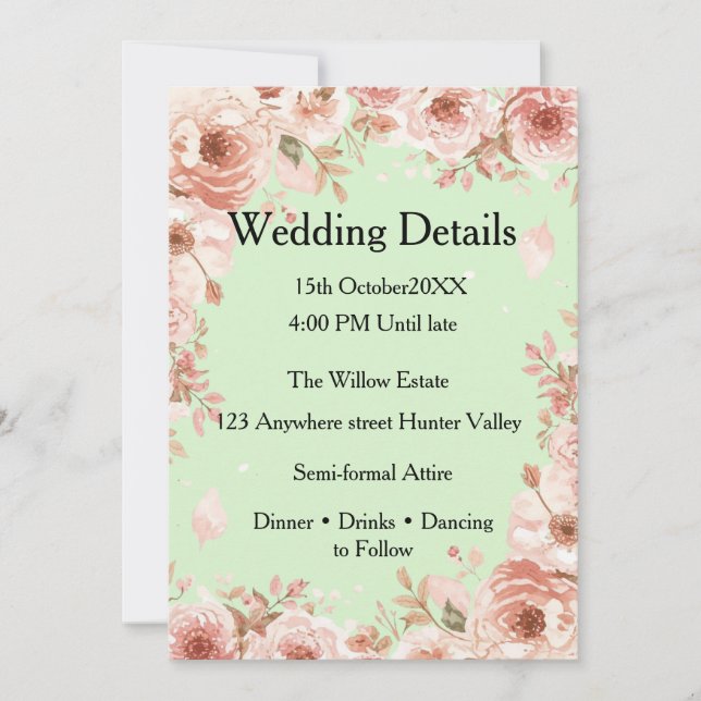 Tarjeta de Detalles de Boda Personalizable – Elega (Anverso)