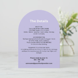 Tarjeta de detalles de Boda púrpura claro