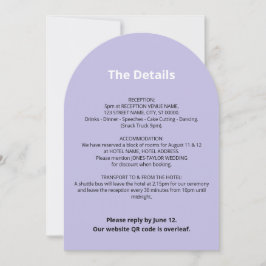 Tarjeta de detalles de Boda púrpura de código QR l