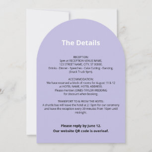 Tarjeta de detalles de Boda púrpura de código QR l