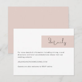 Tarjeta de detalles de Boda rosa de Rubor moderna 