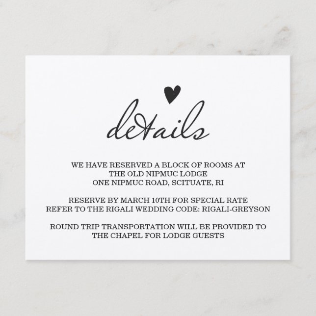 Tarjeta de detalles de BODA RUSTIC (Anverso)